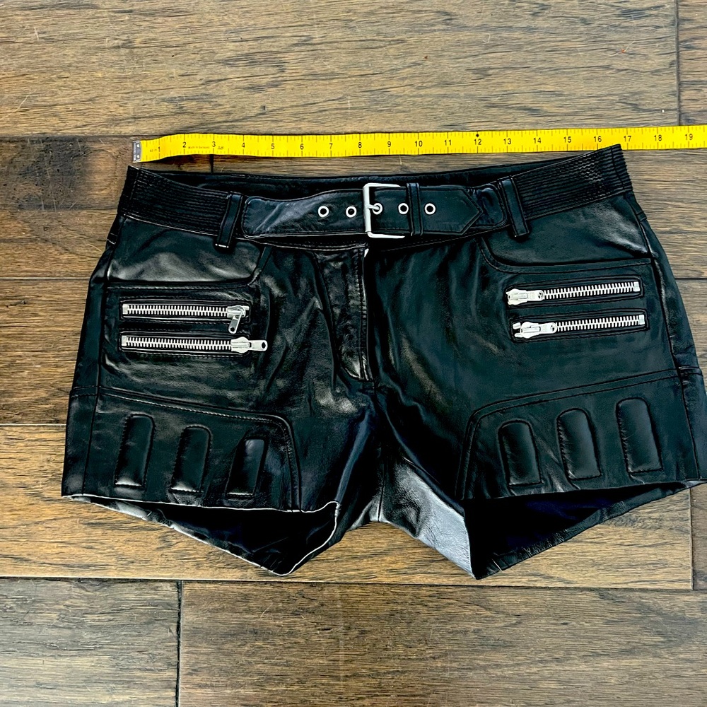 The Kooples, Black real leather biker inspired shorts
